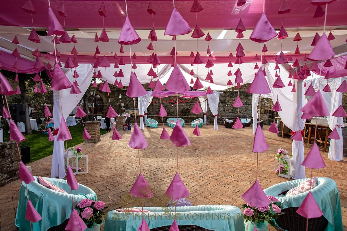 white and pink mehndi decorations - Pre-wedding functions