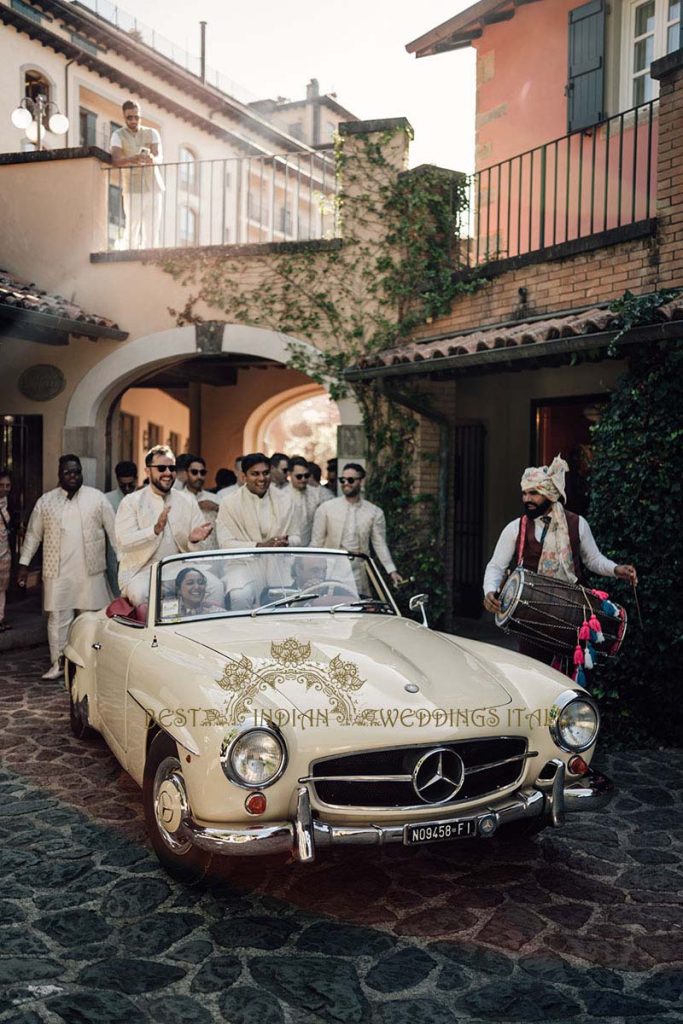 vintage car hindu wedding italy 683x1024 - Gorgeous Hindu wedding celebrations in Tuscany