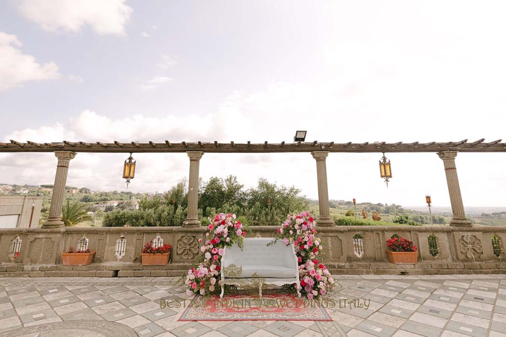 floral arrangement for photo corner at wedding 1024x683 - Exclusive Sikh Pre-Wedding Celebrations in Rome: A Luxurious Multi-Venue Experience