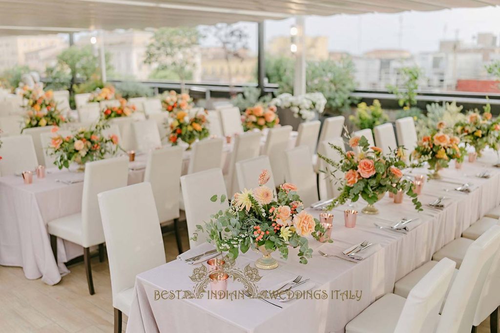 floral arrangement welcome party rome italy 1024x683 - Exclusive Sikh Pre-Wedding Celebrations in Rome: A Luxurious Multi-Venue Experience