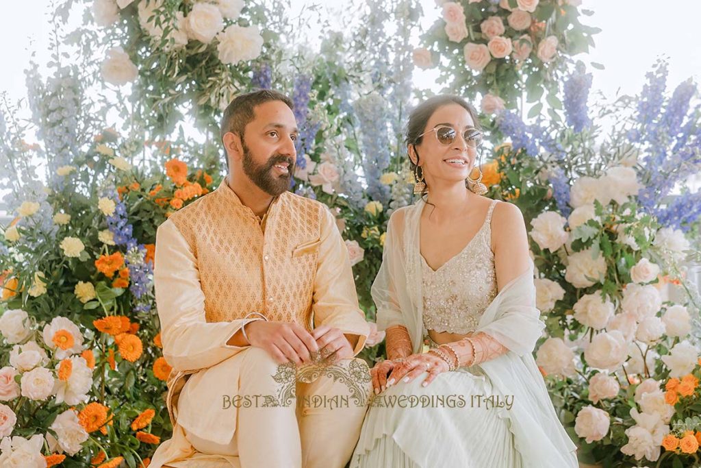 floral backdrop for indian couple 1024x683 - Exclusive Sikh Pre-Wedding Celebrations in Rome: A Luxurious Multi-Venue Experience