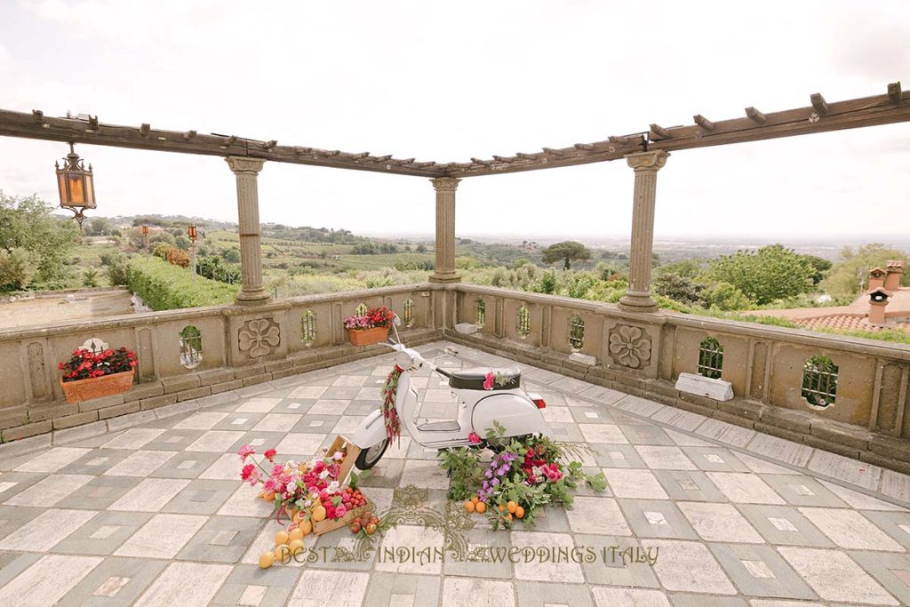 flowers and fruit around vespa scouter 1024x683 - Exclusive Sikh Pre-Wedding Celebrations in Rome: A Luxurious Multi-Venue Experience