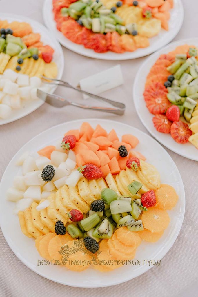 fresh fruit platter indian event italy 683x1024 - Exclusive Sikh Pre-Wedding Celebrations in Rome: A Luxurious Multi-Venue Experience