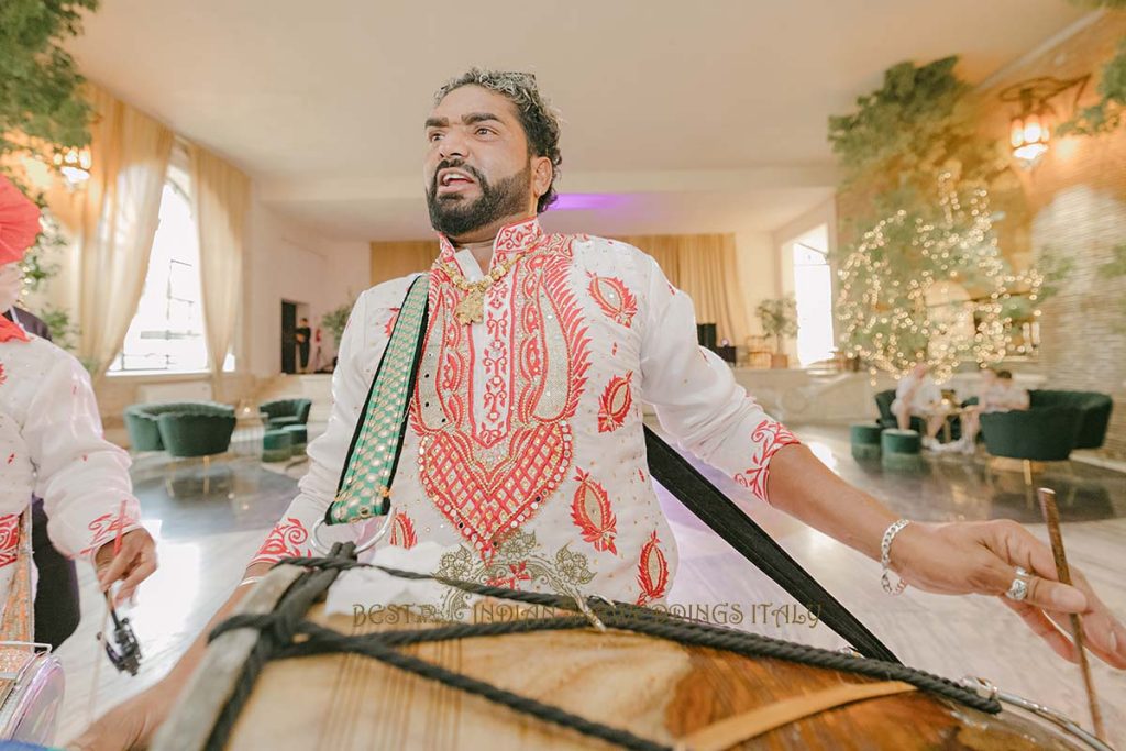 indian dhol drummer wedding italy 1024x683 - Exclusive Sikh Pre-Wedding Celebrations in Rome: A Luxurious Multi-Venue Experience