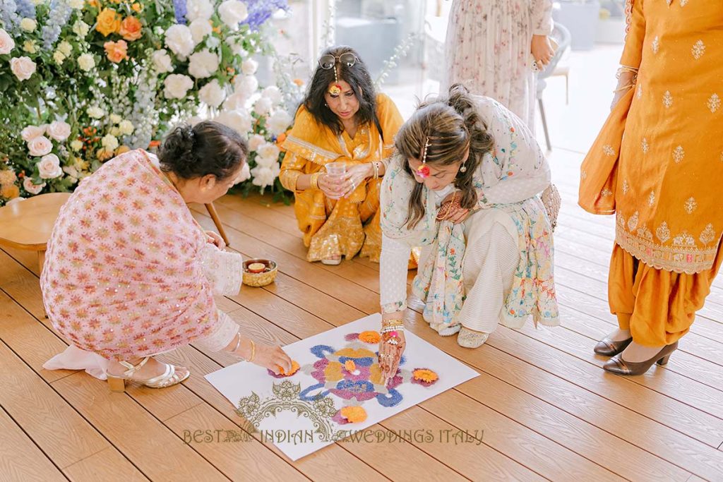 rangoli after mayian in italy 1024x683 - Exclusive Sikh Pre-Wedding Celebrations in Rome: A Luxurious Multi-Venue Experience