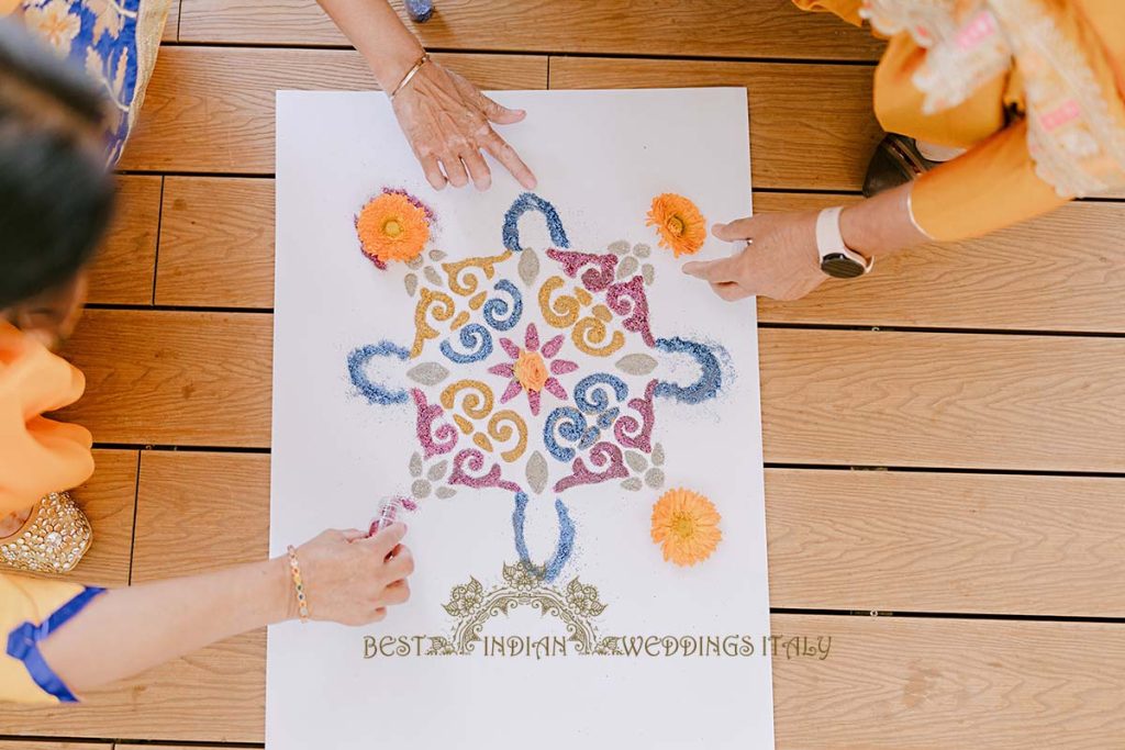 rangoli sikh mayian italy 1024x683 - Exclusive Sikh Pre-Wedding Celebrations in Rome: A Luxurious Multi-Venue Experience