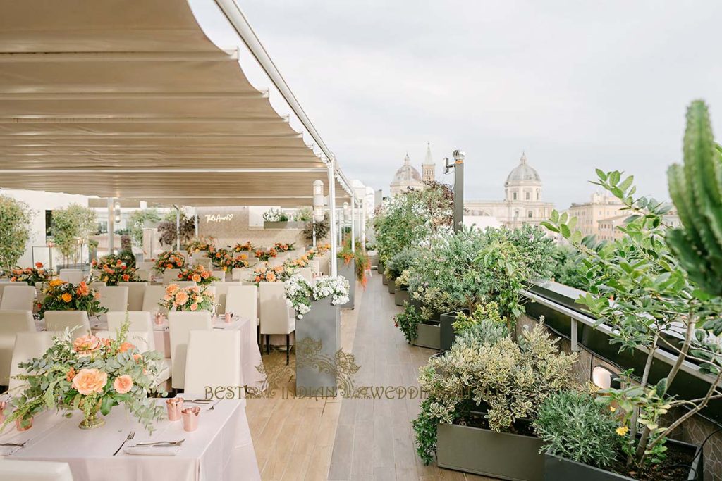rome terrace welcome party setup 1024x683 - Exclusive Sikh Pre-Wedding Celebrations in Rome: A Luxurious Multi-Venue Experience