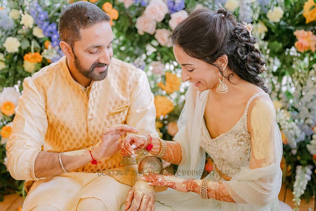 sikh bride and groom in haldi outfits 1024x683 - Exclusive Sikh Pre-Wedding Celebrations in Rome: A Luxurious Multi-Venue Experience