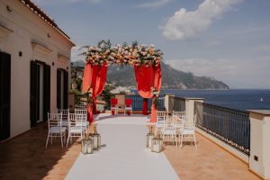 Indian Mandap set with a sea view for a micro wedding in Italy
