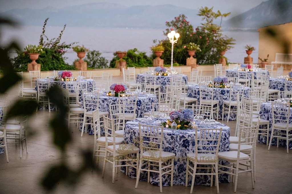 amalfi pattern tablecloths and decor 1024x683 - A Cross-Cultural Fairytale in Sicily: A South-Indian Wedding Celebration Overlooking the Sea