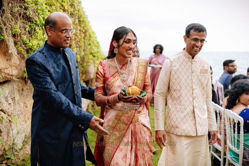 bride entrance indian wedding sicily 1024x683 - A Cross-Cultural Fairytale in Sicily: A South-Indian Wedding Celebration Overlooking the Sea