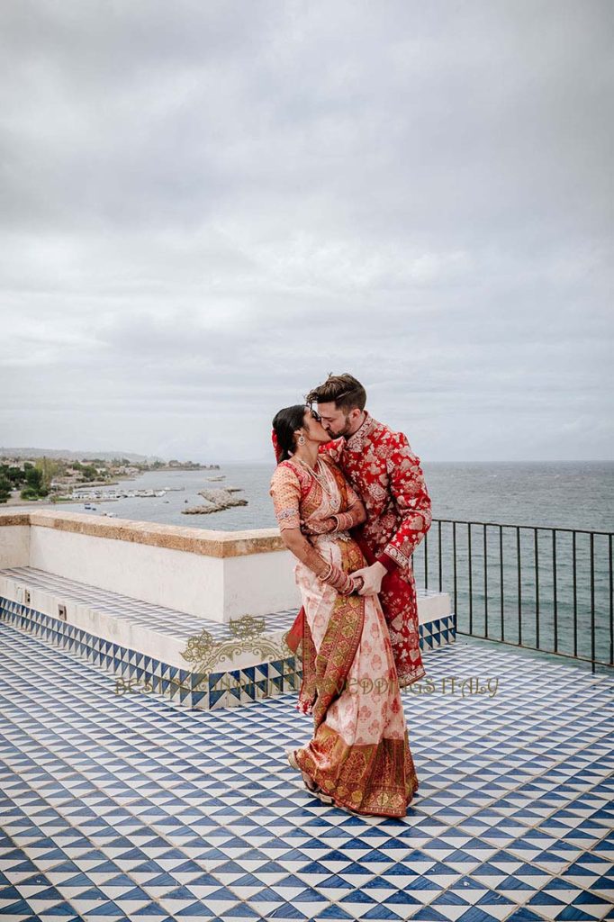 couple photoshoot sicilian castle 682x1024 - A Cross-Cultural Fairytale in Sicily: A South-Indian Wedding Celebration Overlooking the Sea