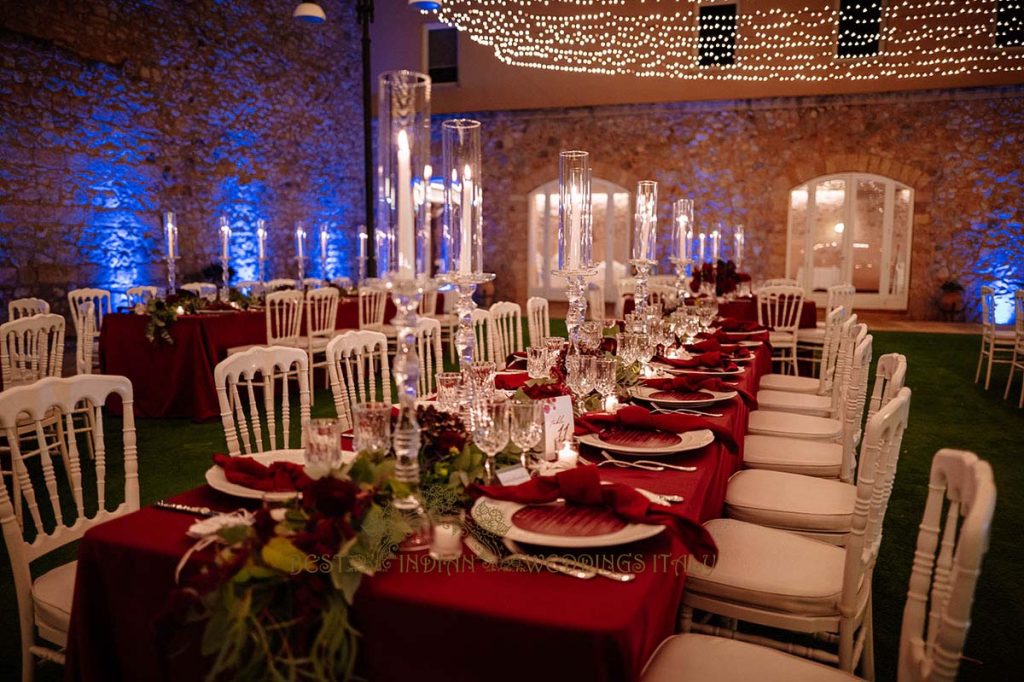 crystal and red flowers wedding decor theme 1024x682 - A Cross-Cultural Fairytale in Sicily: A South-Indian Wedding Celebration Overlooking the Sea