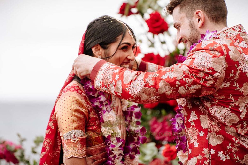 jaymala wedding garlands italy 1024x683 - A Cross-Cultural Fairytale in Sicily: A South-Indian Wedding Celebration Overlooking the Sea