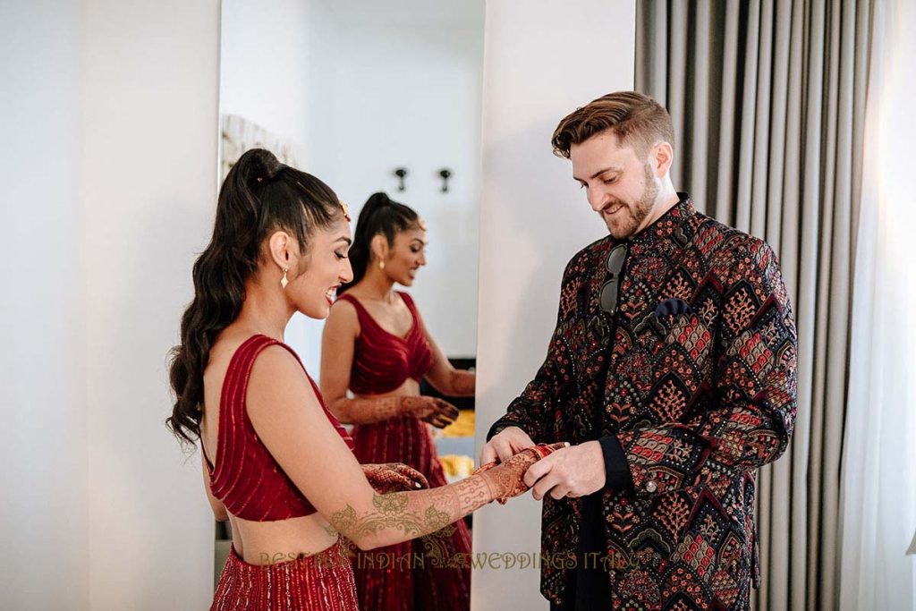 sangeet red color theme 1024x683 - A Cross-Cultural Fairytale in Sicily: A South-Indian Wedding Celebration Overlooking the Sea