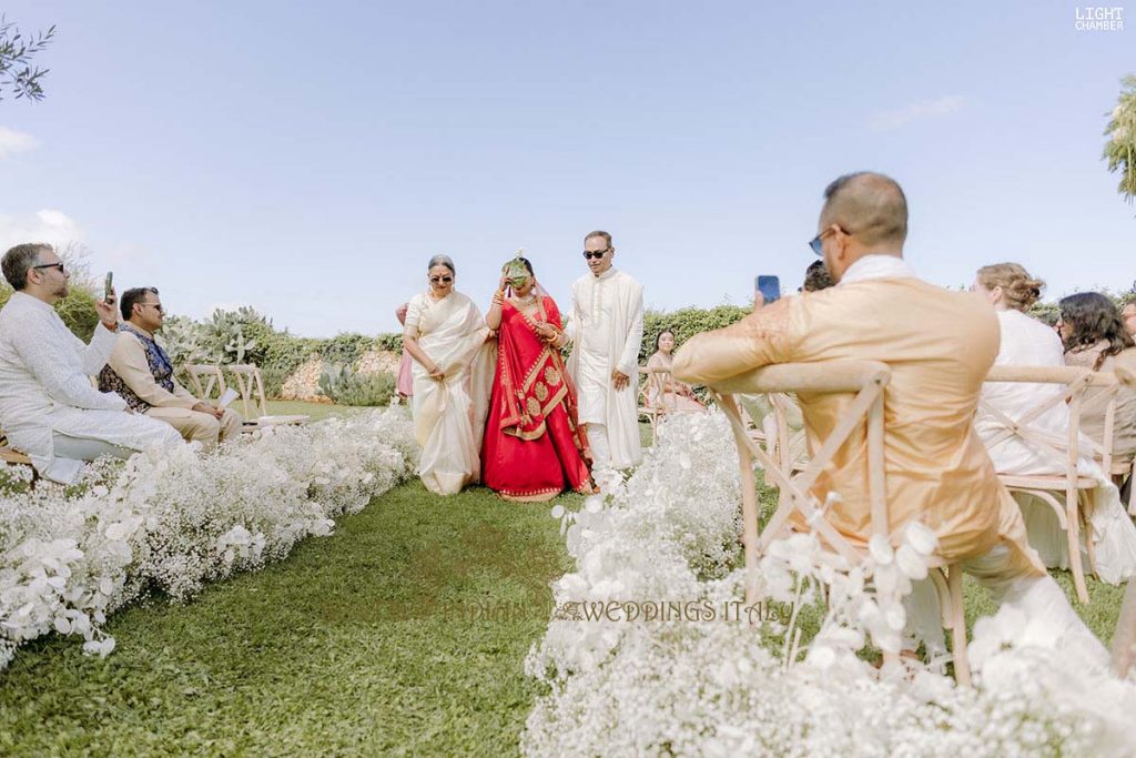 bride entrance wedding italy 1024x683 - Enchanting Indian Wedding in Puglia with A Unique Mandap Design