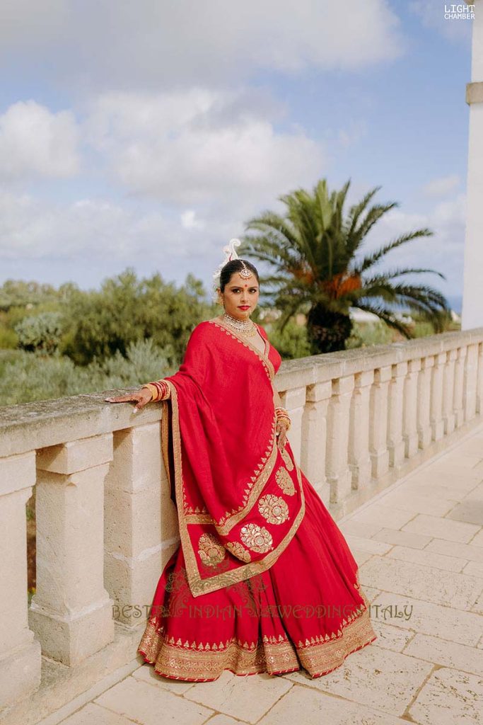 classical sabyasachi bridal lehenga 683x1024 - Enchanting Indian Wedding in Puglia with A Unique Mandap Design