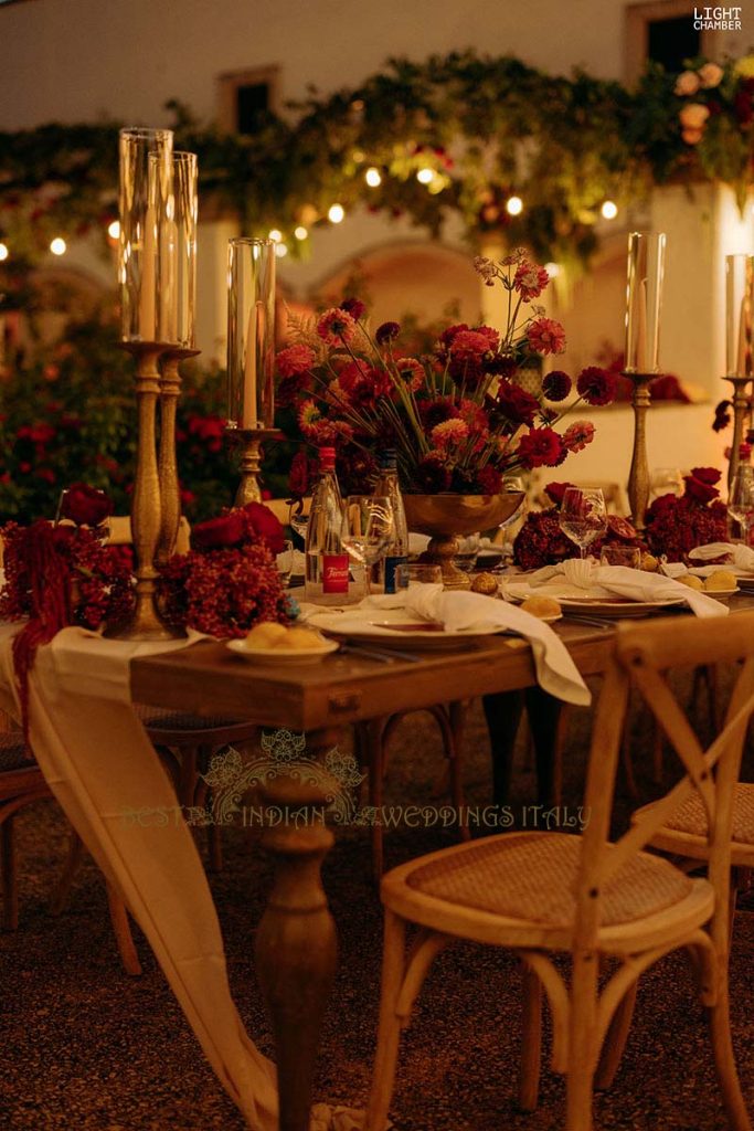 deep red floral arrangement wedding puglia 683x1024 - Enchanting Indian Wedding in Puglia with A Unique Mandap Design