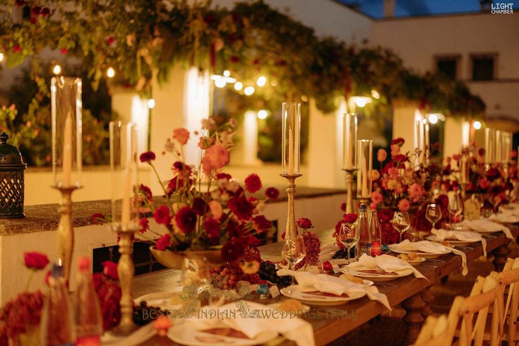 flowers and fruit decor combination 1024x683 - Enchanting Indian Wedding in Puglia with A Unique Mandap Design