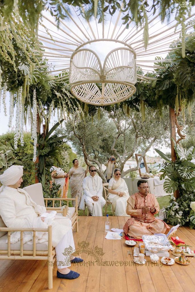 forest inspired wedding mandap 683x1024 - Enchanting Indian Wedding in Puglia with A Unique Mandap Design