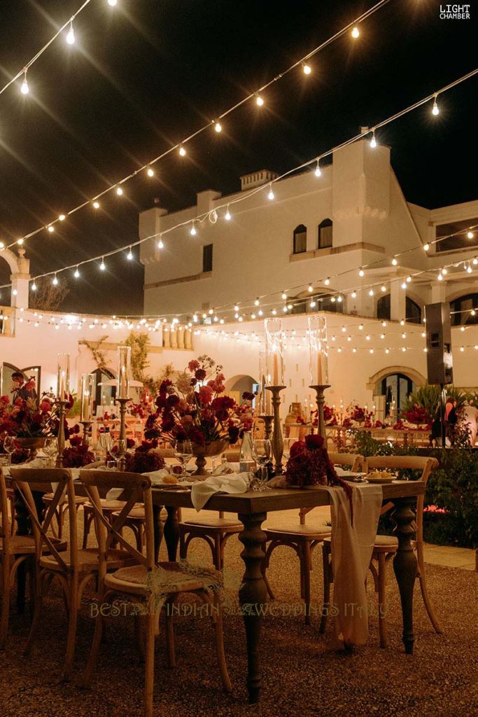 indian wedding reception puglia 683x1024 - Enchanting Indian Wedding in Puglia with A Unique Mandap Design