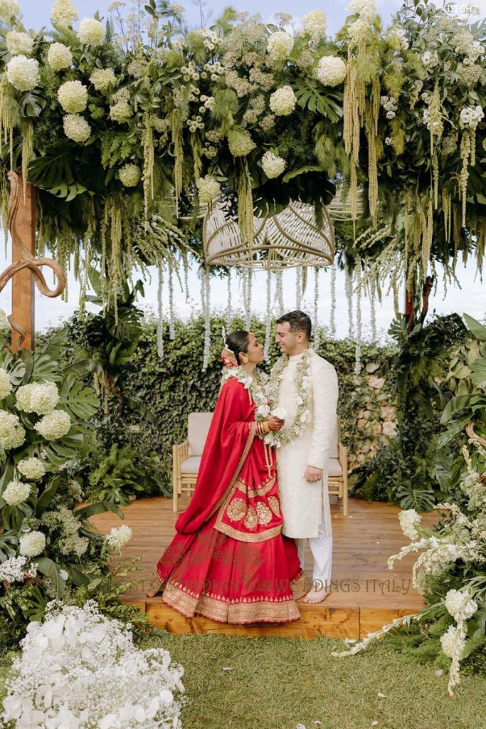 lush greenery and flowers wedding mandap 683x1024 - Enchanting Indian Wedding in Puglia with A Unique Mandap Design