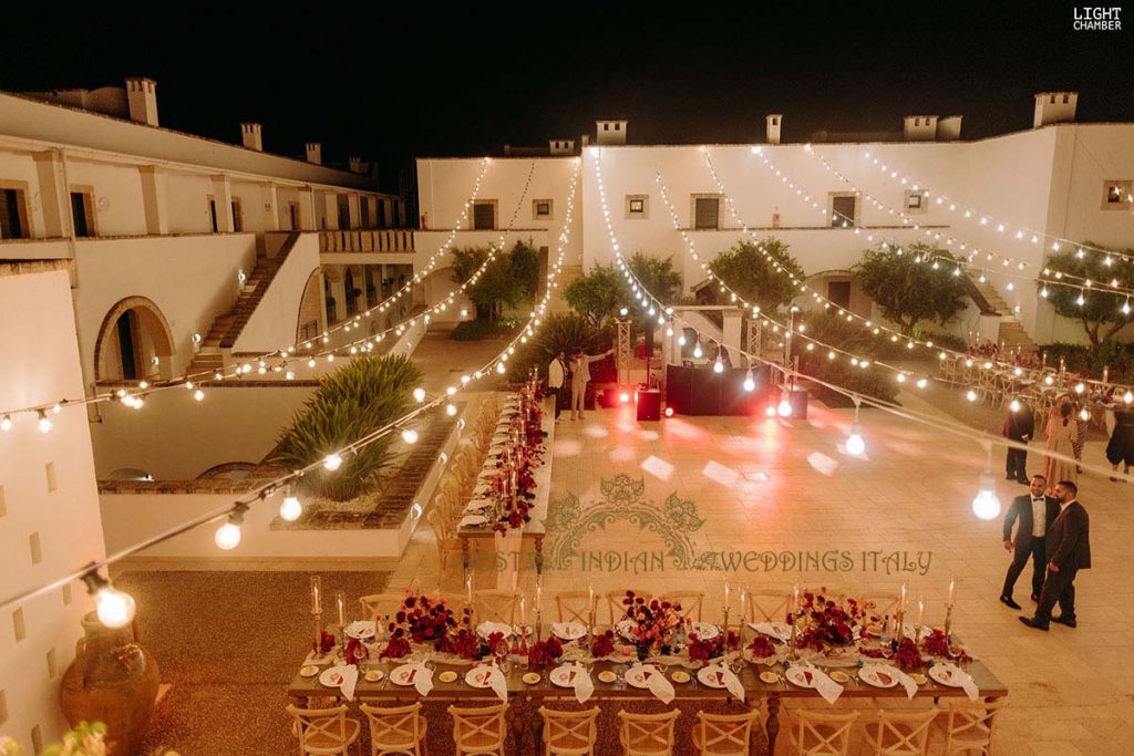 strings of lights wedding reception 1024x683 - Enchanting Indian Wedding in Puglia with A Unique Mandap Design