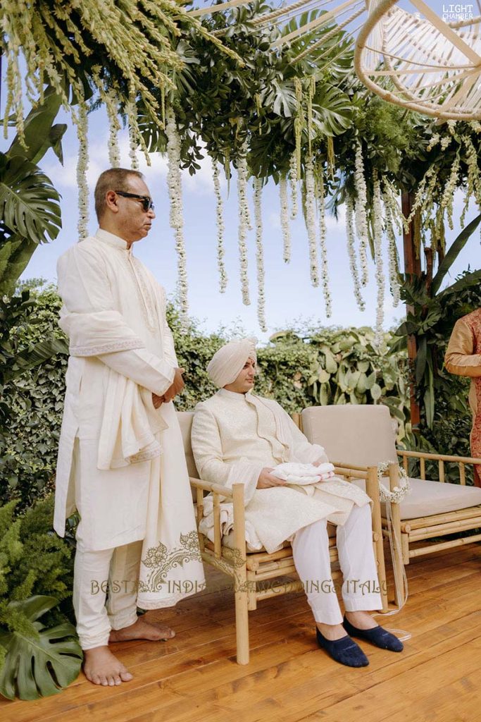 white indian wedding outfits 683x1024 - Enchanting Indian Wedding in Puglia with A Unique Mandap Design