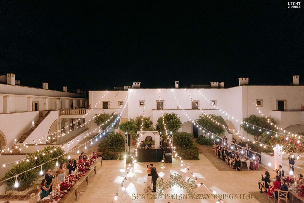 white masseria courtyard wedding reception puglia 1024x683 - Enchanting Indian Wedding in Puglia with A Unique Mandap Design