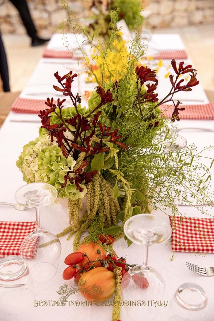 flowers and vegetables decor ideas 683x1024 - Radiant Indian-Persian Wedding in Puglia: Iconic Venues and Cultural Fusion