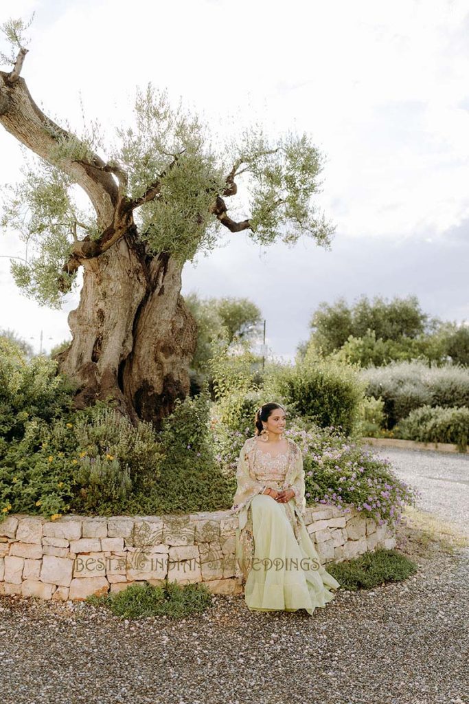 green bridal lehenga 683x1024 - Radiant Indian-Persian Wedding in Puglia: Iconic Venues and Cultural Fusion