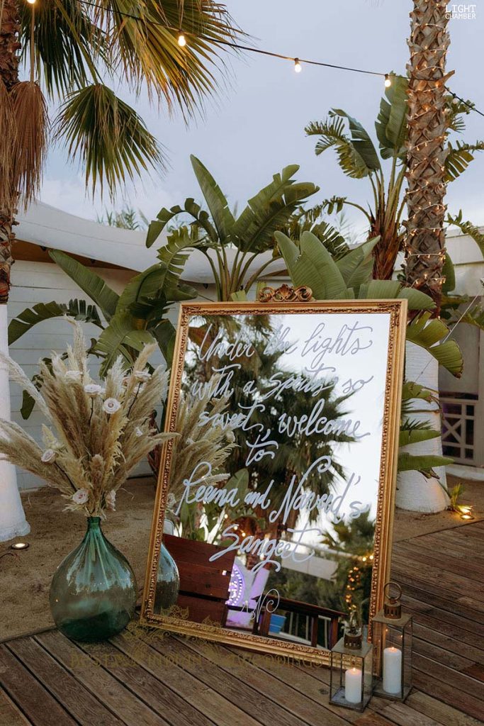 mirror welcome sign wedding italy 683x1024 - Radiant Indian-Persian Wedding in Puglia: Iconic Venues and Cultural Fusion