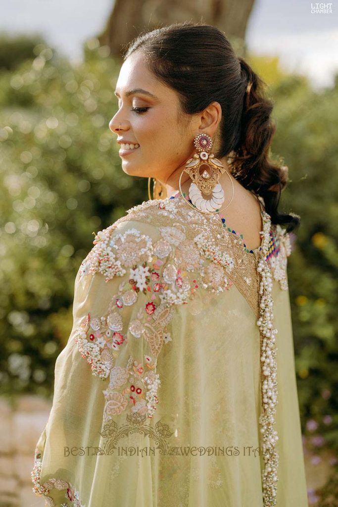 olive green indian bridal outfit 683x1024 - Radiant Indian-Persian Wedding in Puglia: Iconic Venues and Cultural Fusion