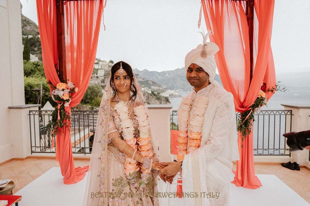 bride and groom mandap 1024x683 - Intimate Micro Wedding on the Amalfi Coast: Pratiksha &amp; Amit's Fairy Tale