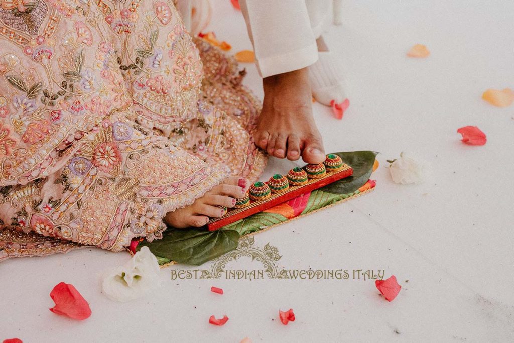 bride and groom sapta padi 1024x683 - Intimate Micro Wedding on the Amalfi Coast: Pratiksha &amp; Amit's Fairy Tale