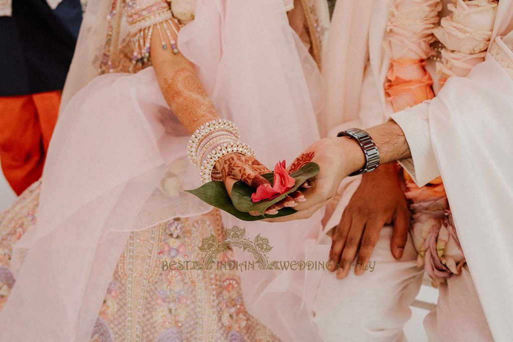bride groom ceremony leaf 1024x683 - Intimate Micro Wedding on the Amalfi Coast: Pratiksha &amp; Amit's Fairy Tale