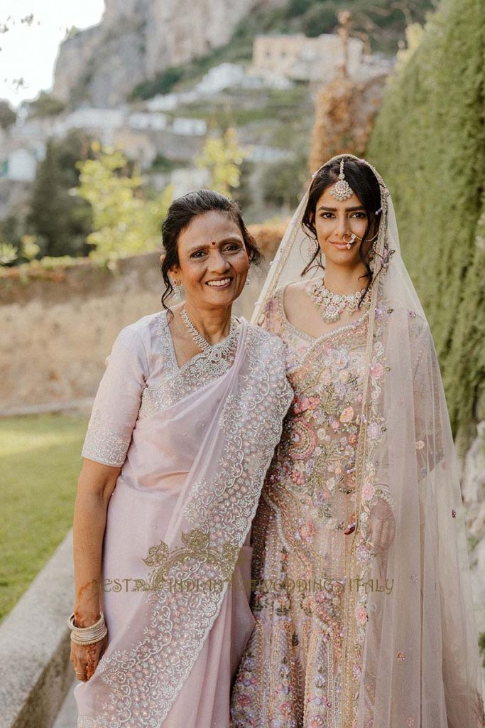 bride with mother 683x1024 - Intimate Micro Wedding on the Amalfi Coast: Pratiksha &amp; Amit's Fairy Tale