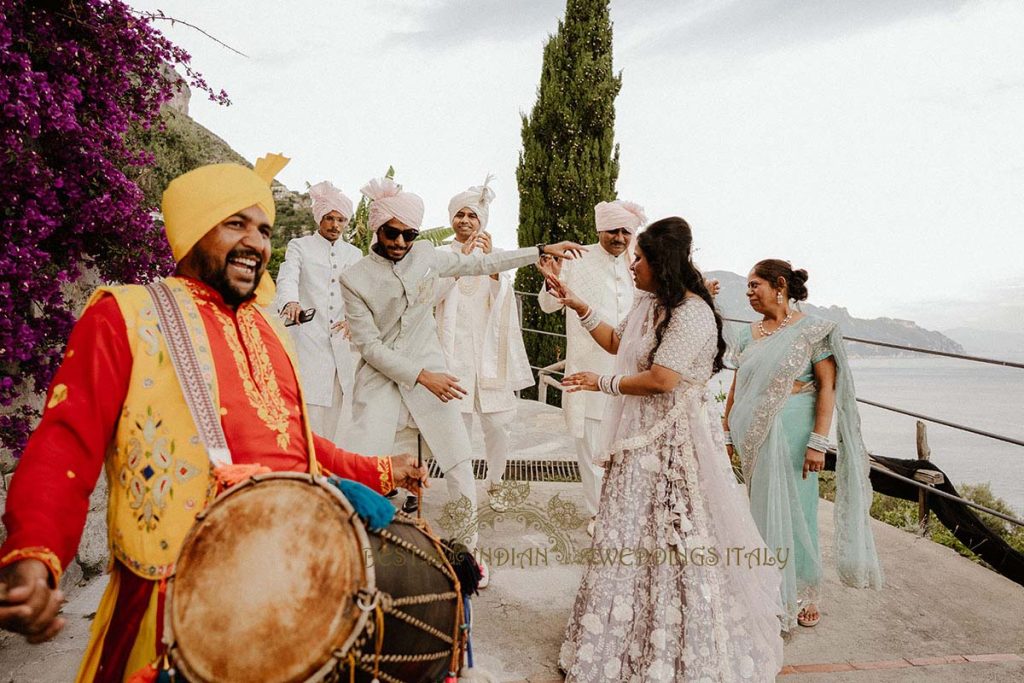 dhol player ceremony 1024x683 - Intimate Micro Wedding on the Amalfi Coast: Pratiksha &amp; Amit's Fairy Tale