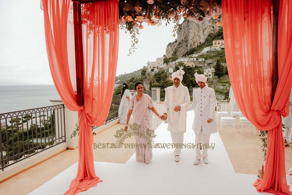 groom arrival mandap 1024x683 - Intimate Micro Wedding on the Amalfi Coast: Pratiksha &amp; Amit's Fairy Tale