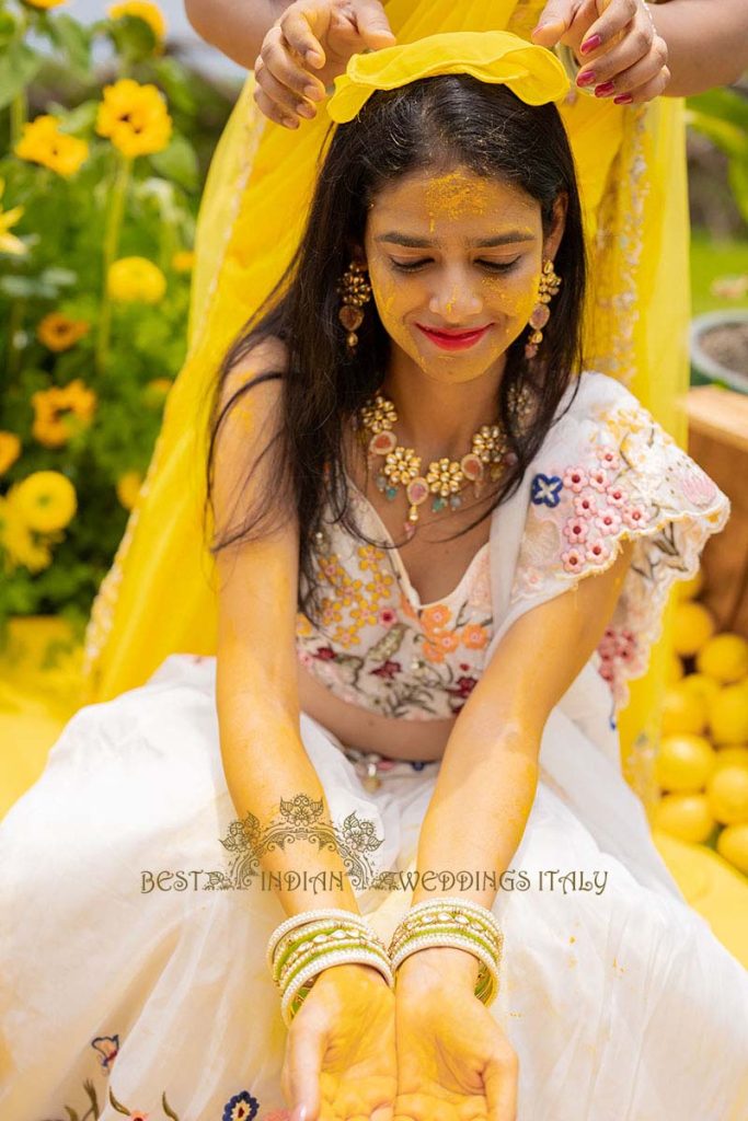 indian bride haldi italy 683x1024 - Intimate Micro Wedding on the Amalfi Coast: Pratiksha &amp; Amit's Fairy Tale