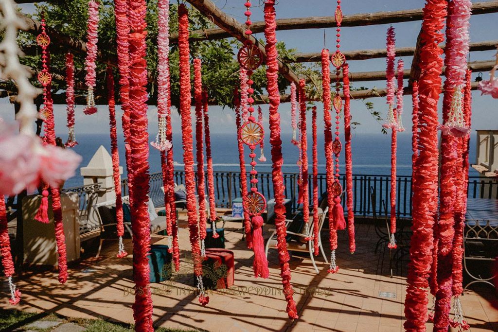 indian garlands wedding decor italy 1024x683 - Intimate Micro Wedding on the Amalfi Coast: Pratiksha &amp; Amit's Fairy Tale