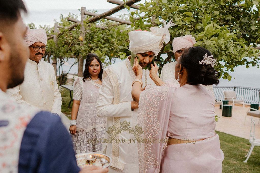 mother blessing groom 1024x683 - Intimate Micro Wedding on the Amalfi Coast: Pratiksha &amp; Amit's Fairy Tale
